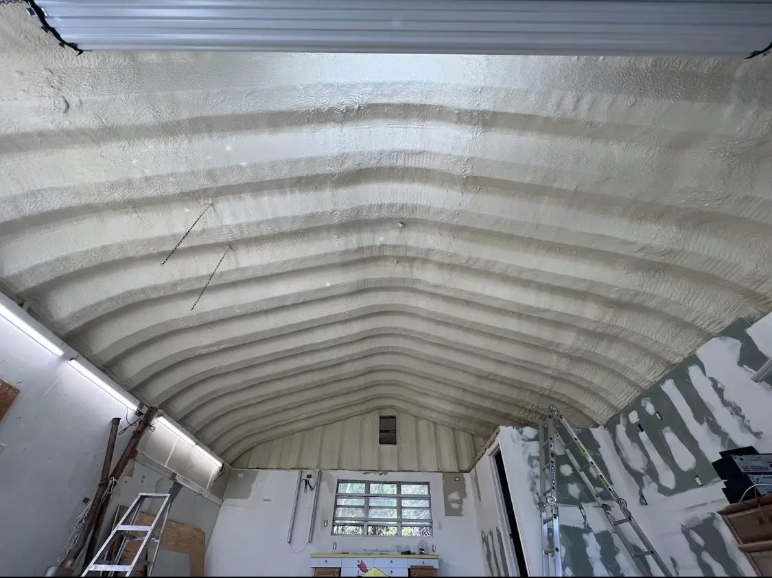 Spray polyurethane foam applied to the underside of a metal roof deck in Mount Pleasant